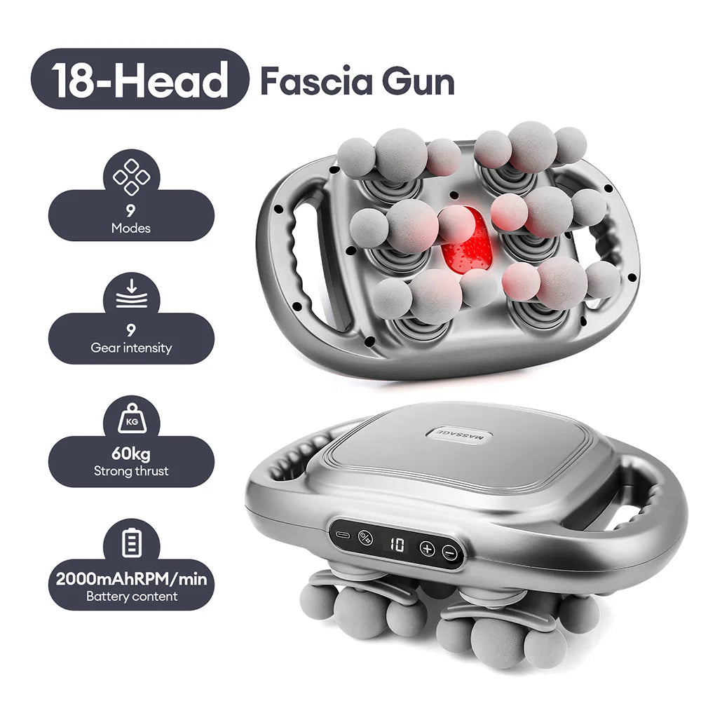 Pistola de masaje de fascia de 16 cabezales, masajeador corporal con vibración de alta frecuencia, masajeador de espalda y cintura, masajeador de cuello y hombros, masajeador muscular.