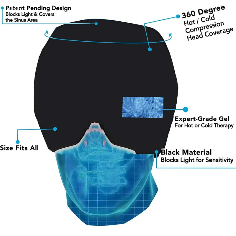 Gorro para aliviar la presión, el dolor, la migraña, el gel de hielo, compresas frías, terapia, envoltura de hielo para la cabeza, mascarilla para los ojos.