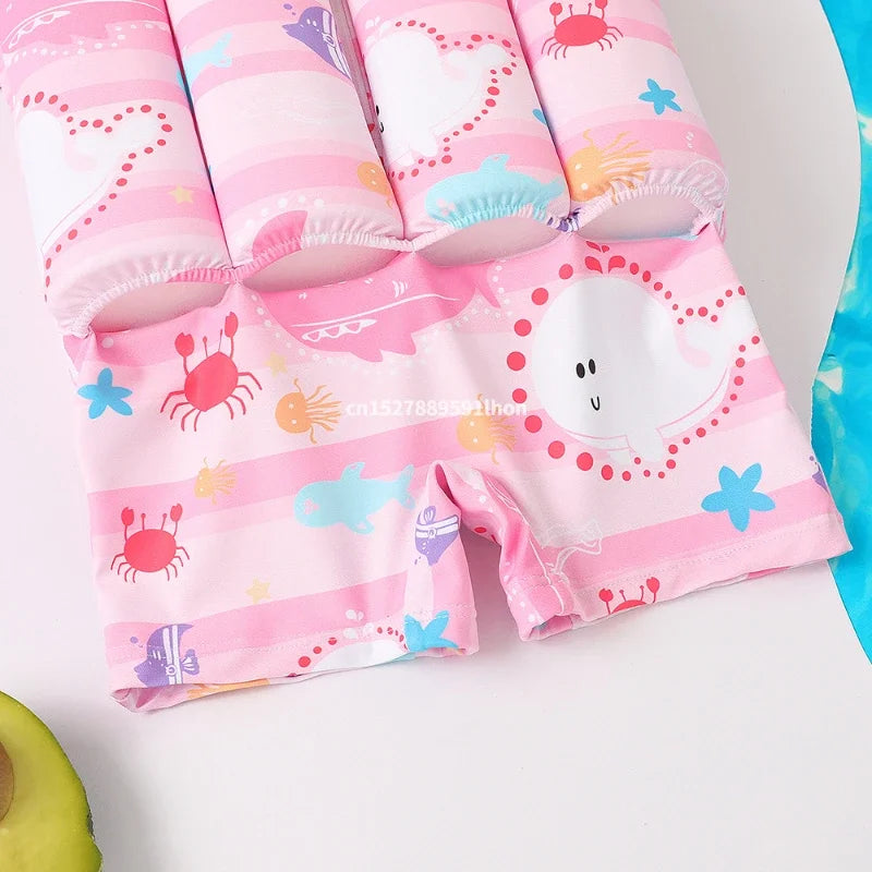 Children's Buoyancy Swimsuit One-piece Swimsuit for Kids Floating Rash Guards Cartoon Print Girls Boys Swimwear Swimming Clothes