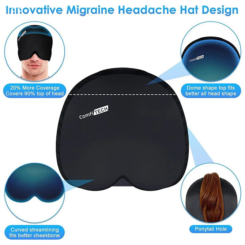 Gorro para aliviar la presión, el dolor, la migraña, el gel de hielo, compresas frías, terapia, envoltura de hielo para la cabeza, mascarilla para los ojos.