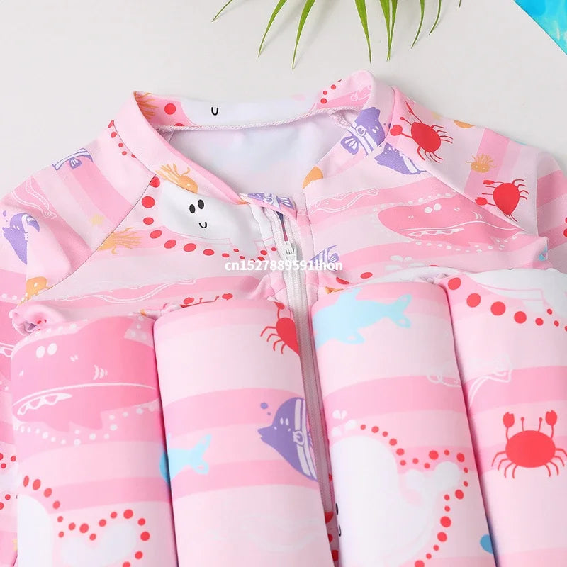 Children's Buoyancy Swimsuit One-piece Swimsuit for Kids Floating Rash Guards Cartoon Print Girls Boys Swimwear Swimming Clothes