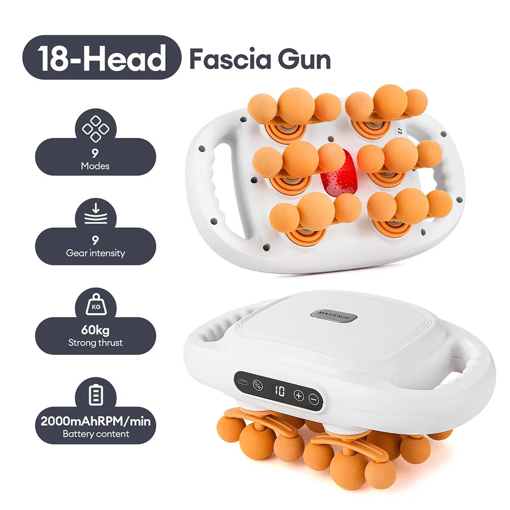 Pistola de masaje de fascia de 16 cabezales, masajeador corporal con vibración de alta frecuencia, masajeador de espalda y cintura, masajeador de cuello y hombros, masajeador muscular.