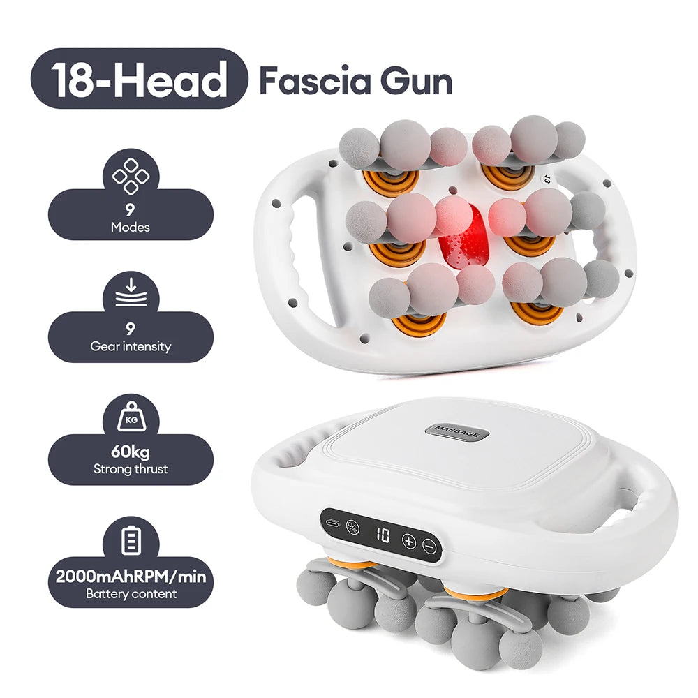 Pistola de masaje de fascia de 16 cabezales, masajeador corporal con vibración de alta frecuencia, masajeador de espalda y cintura, masajeador de cuello y hombros, masajeador muscular.