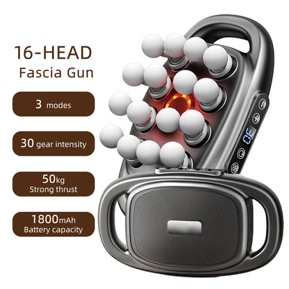Pistola de masaje de fascia de 16 cabezales, masajeador corporal con vibración de alta frecuencia, masajeador de espalda y cintura, masajeador de cuello y hombros, masajeador muscular.